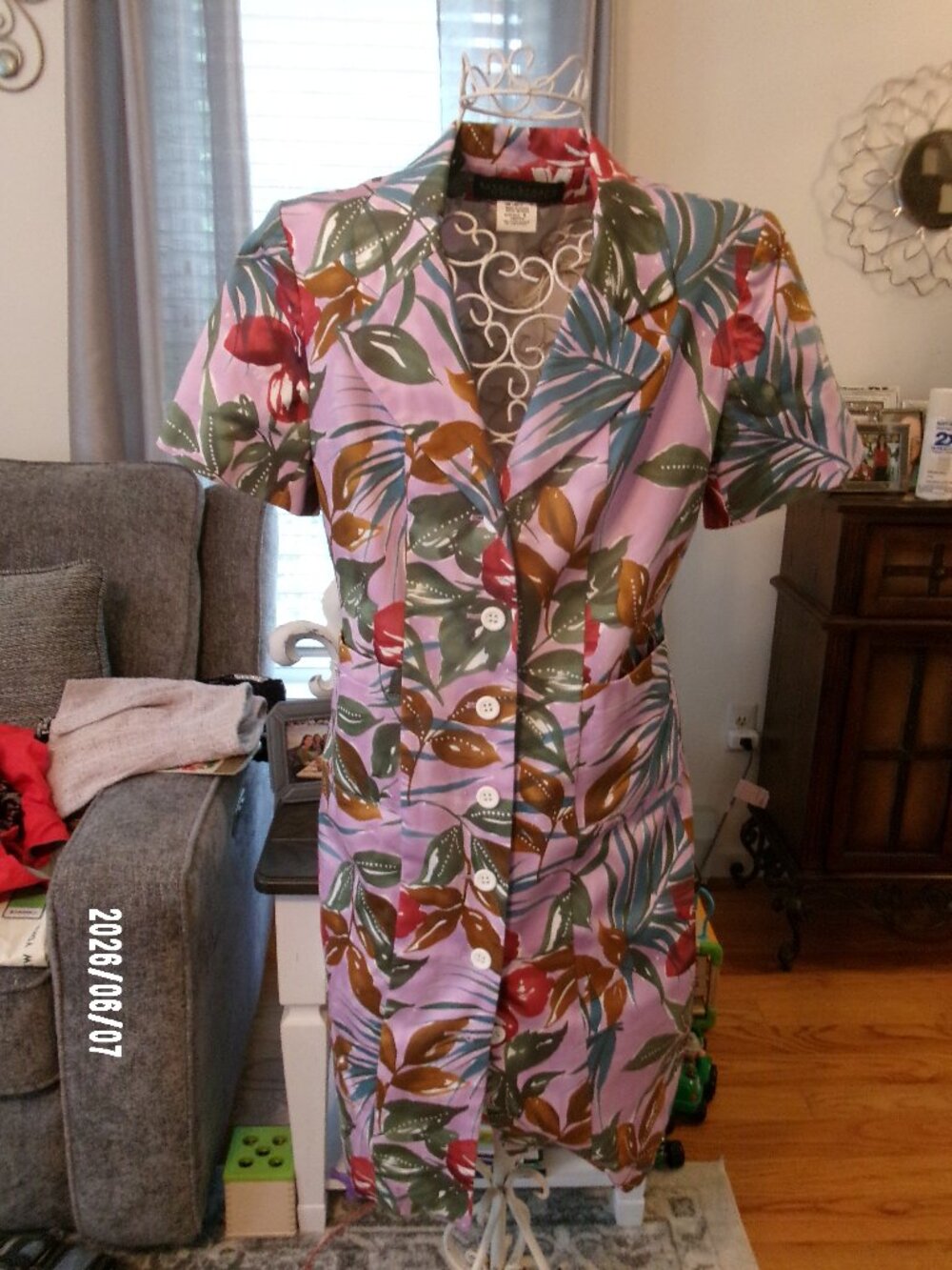 New w/o tag Harve Benard sz 6 Vintage 98% Cotton Button Frt TROPICAL MIDI Dress